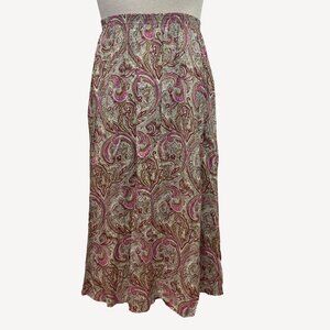 220 Hickory Womens A-Line Maxi Skirt Paisley Floral Print Pink Brown Size M